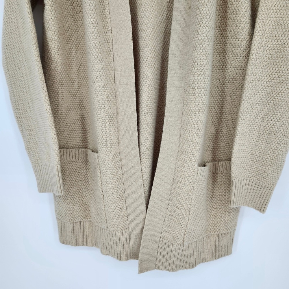 Cream Womens Long Line Cardigan Sweater Size L Open Front Textured Autumn - Picture 3 of 8